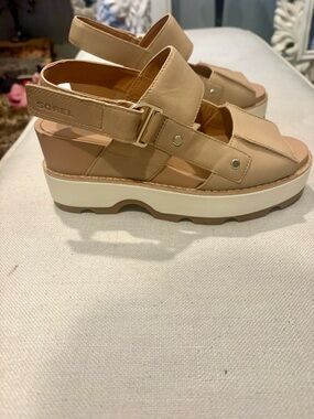 Sorel Beige Platform Slingback Sandal